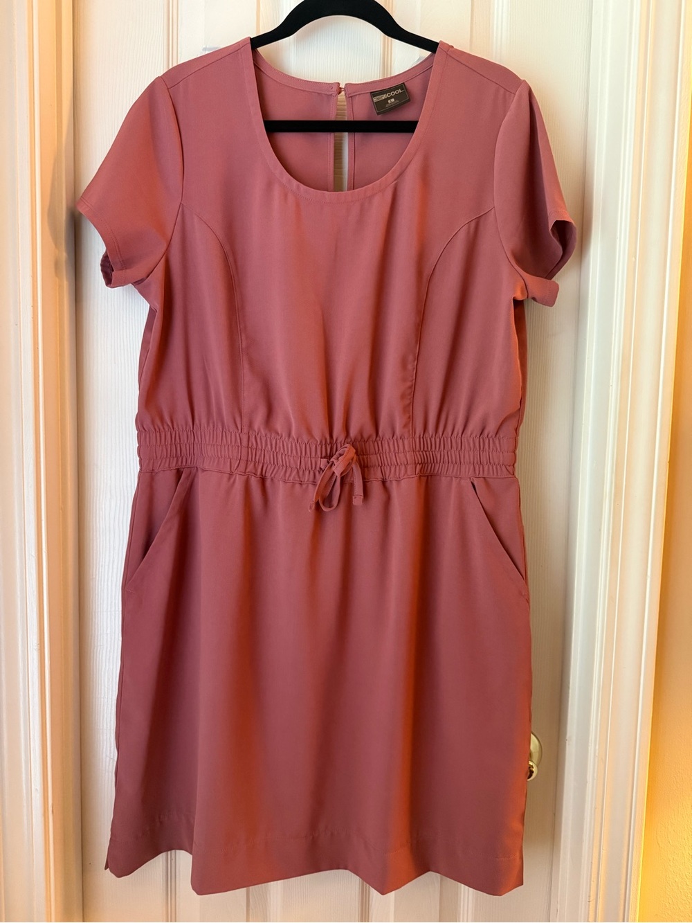 Everyday Drawstring Waist Short Sleeve Mini Dress in Dusty Rose